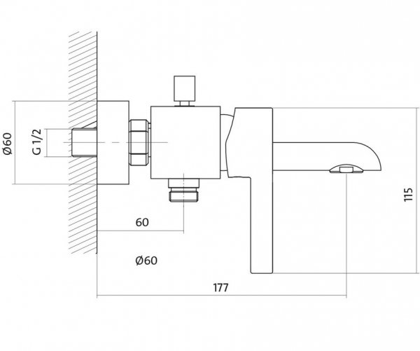 CERSANIT - Bateria wannowo-natryskowa ścienna z przełącznikiem LUVIO DESIGN S951-012
