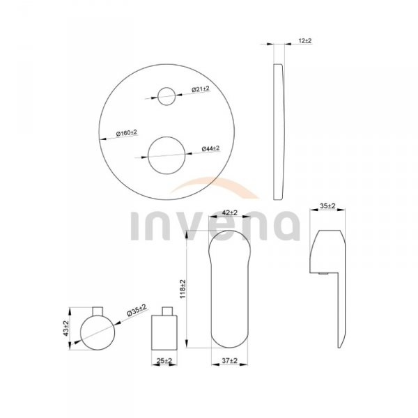 INVENA - Bateria podtynkowa natryskowa 2-funkcyjna SIROS  BP-90-CO2-A