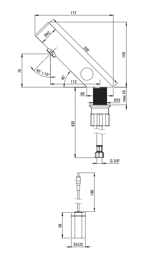 DEANTE Bateria umywalkowa bezdotykowa z regulacją temperatury - 4xAA SENSE BQR_N29R