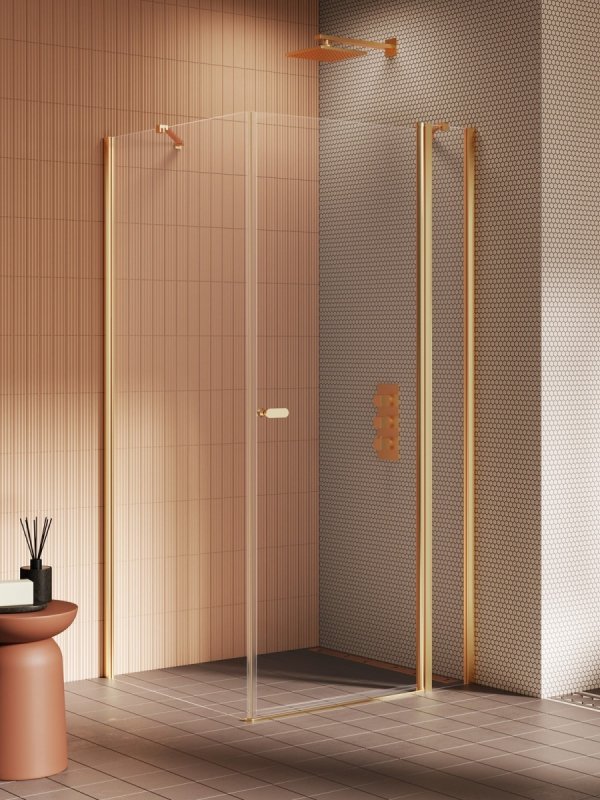 NEW TRENDY Kabina prysznicowa NEW SOLEO GOLD BRUSHED 1D prostokątna U 120x70x195 szkło czyste 6mm Active Shield 2.0 - z el. stałym K-4218