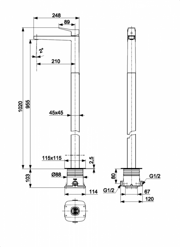 ARMATURA KRAKÓW KFA  bateria umywalkowa wolnostojąca MALAGA GUN METAL GREY 4522-510-61
