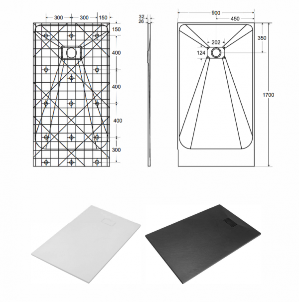 BESCO Brodzik prostokątny 170x90x3,2 Vexo 170 BV-170-90-P