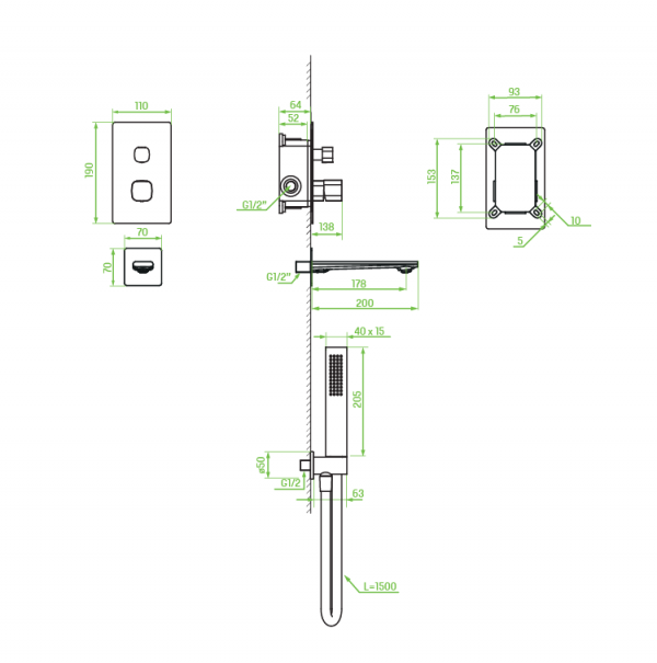LAVEO Tores - bateria wannowa podtynkowa z zestawem natryskowym BVT_011P