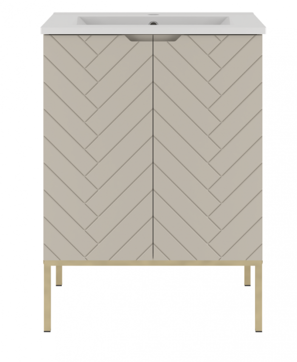 MEGSTYL Szafka z Umywalką 2D 60cm Kaszmir Zestaw-3 Złoty Stelaż  ASPEN-000179