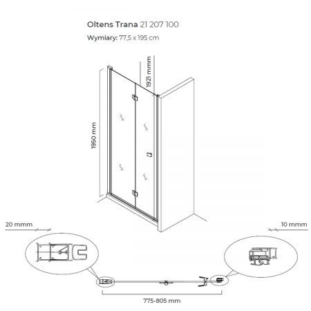 Oltens Trana drzwi prysznicowe składane 80 cm wnękowe 21207100