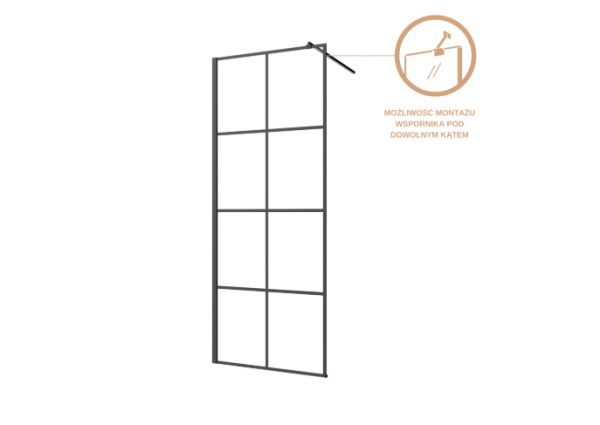 INVENA Kabina walk-in szkło - geometryczna kratka profil czarny 110 x 200 AK-32-117-S 