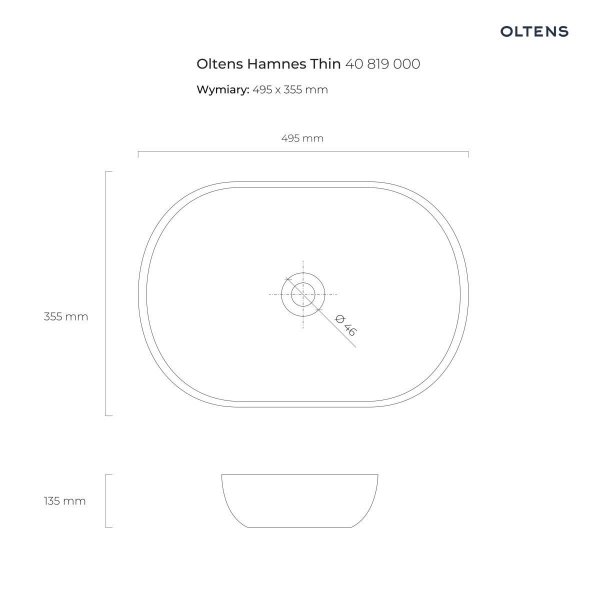 OLTENS Hamnes Thin umywalka 49,5x35,5 cm nablatowa owalna z powłoką SmartClean biała 40819000
