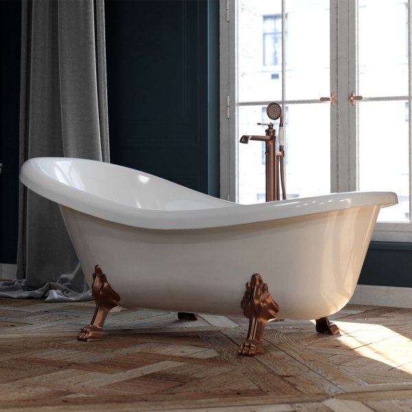 OMNIRES Komplet wanna wolnostojąca 175x82cm ATENA COMFORT + bateria wolnostojąca złota szczotkowana CONTOUR