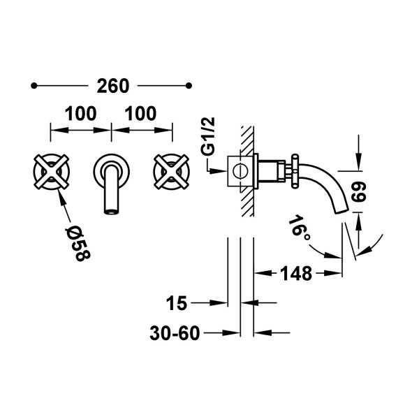 TRES MONTBLANC BATERIA DWUUCHWYTOWA PODTYNKOWA UMYWALKOWA- 24-K Złoto Matowe 28330001OM