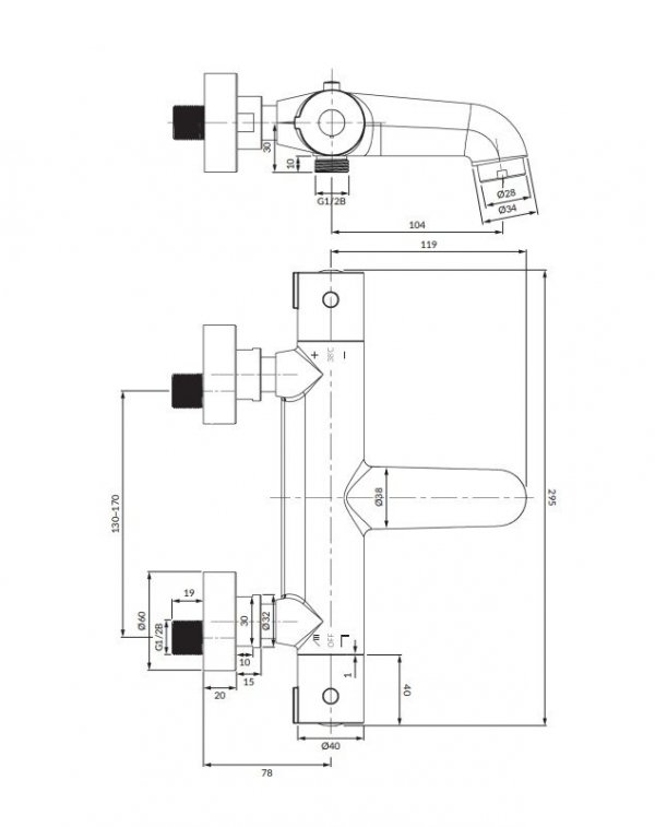 OMNIRES Termostatyczna bateria wannowa Y chrom Y1236/NCR