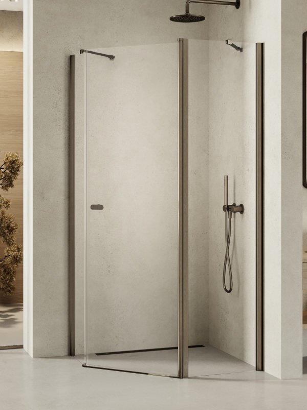 NEW TRENDY Kabina prysznicowa New Soleo Gunmetal Brushed, pięciokątna, asymetryczna, drzwi pojedyncze 100x80 K-1710