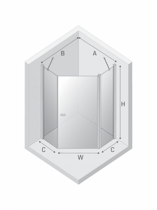 NEW TRENDY Kabina prysznicowa New Soleo Gunmetal Brushed, pięciokątna, asymetryczna, drzwi pojedyncze 90x90 K-1708
