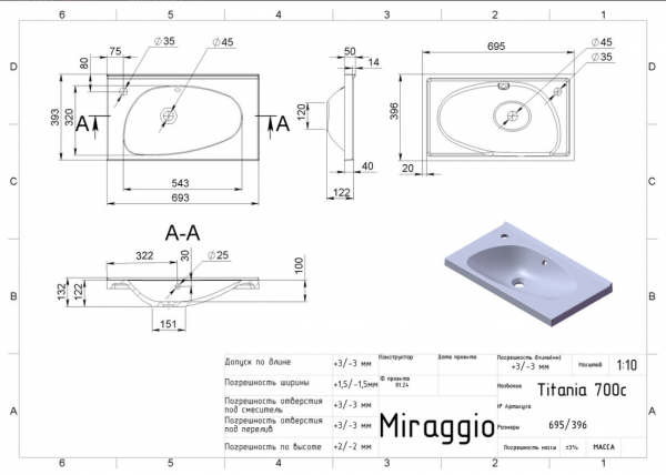 MIRAGGIO Umywalka TITANIA 0000250