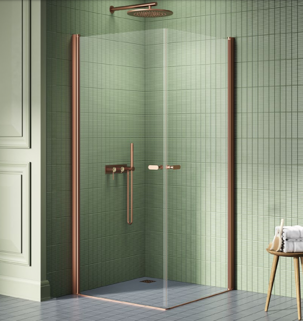 NEW TRENDY Kabina prysznicowa NEW SOLEO COPPER BRUSHED 2D prostokątna U 90x90x195 szkło czyste 6mm Active Shield - wahadłowe K-2014