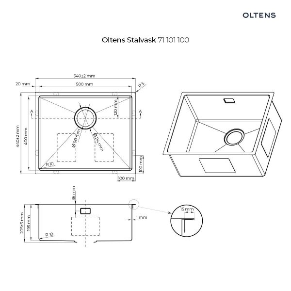 Oltens Stalvask zlewozmywak stalowy 1-komorowy 54x44 cm stal polerowana 71101100