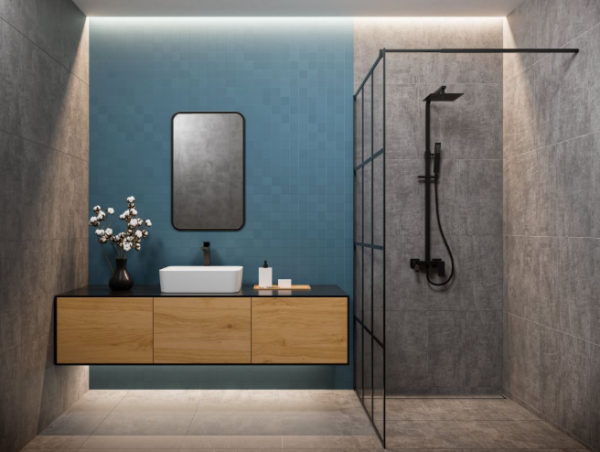 INVENA Kabina walk-in szkło - geometryczna kratka profil czarny 80 x 200 AK-32-187-S 