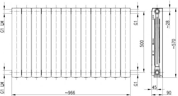 KFA ARMATURA KRAKÓW - Grzejnik aluminiowy ADR 500 12-elementowy GRAFITOWY   763-120-61