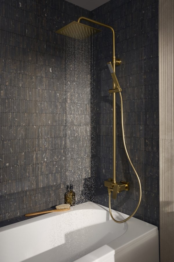 ARMATURA KRAKÓW KFA Zestaw natryskowo wannowy deszczownia z baterią natryskową i składaną wylewką wannową LOGON BRUSHED LIGHT GOLD 5136-925-39