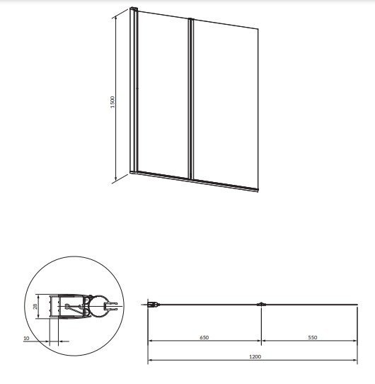 OMNIRES - Parawan nawannowy jednoskrzydłowy KINGSTON CZARNY 120 cm  XHE20BLTR