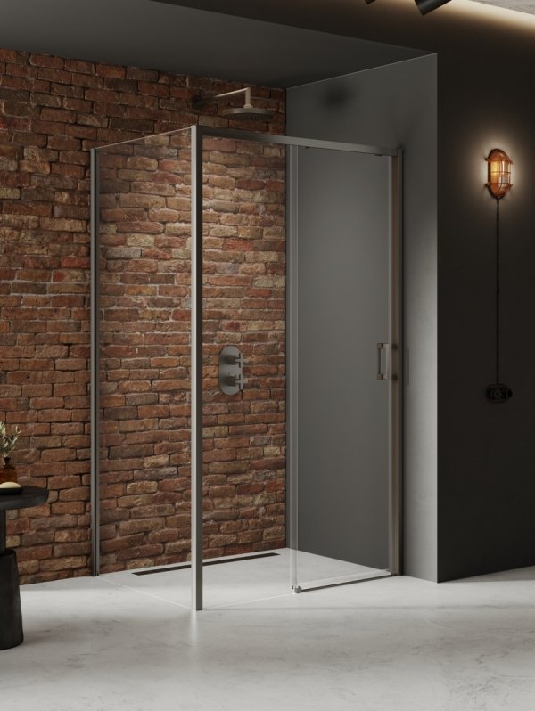 NEW TRENDY Kabina prysznicowa PRIME GUNMETAL BRUSHED 1D prostokątna P 110x80x200 szkło czyste 6mm Active Shield 2.0 K-4829