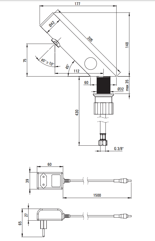 DEANTE Bateria umywalkowa bezdotykowa z regulacją temperatury - 230/6V SENSE stal szczotkowana BQR_F29V