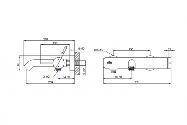 INVENA Bateria wannowa Kalitea chrom BW-72-001-V