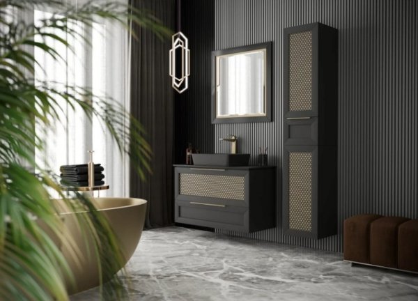 KROFAM - Szafka pod umywalkę CHIC 60cm,  2 szuflady, czarny satyna/złoto  CH 5970-45/43Z-W