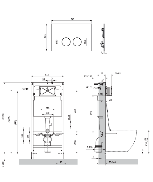 OMNIRES STRONGFRAME stelaż podtynkowy do miski toaletowej z ECO spłukiwaniem + MINIMAL przycisk spłukujący FLUSH SET chrom połysk STFWCECO1M-RCR