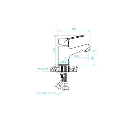 KUCHINOX - Bateria umywalkowa ATEZ stojąca z korkiem Czarna  BTK_722D