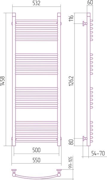 Sunerzha - grzejnik dekoracyjny BOHEMIA ARC 1500x500 WODNY/ELEKTRYCZNY stal polerowana
