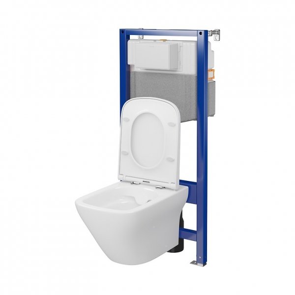 CERSANIT - Set C23 - stelaż podtynkowy AQUA 50 PNEU QF + miska zawieszana LARGA by Cersanit SQUARE CleanOn +  deska duroplastowa SLIM WRAP, antybakteryjna, wolnoopadająca, z funkcją łatwego wypinania  S701-802