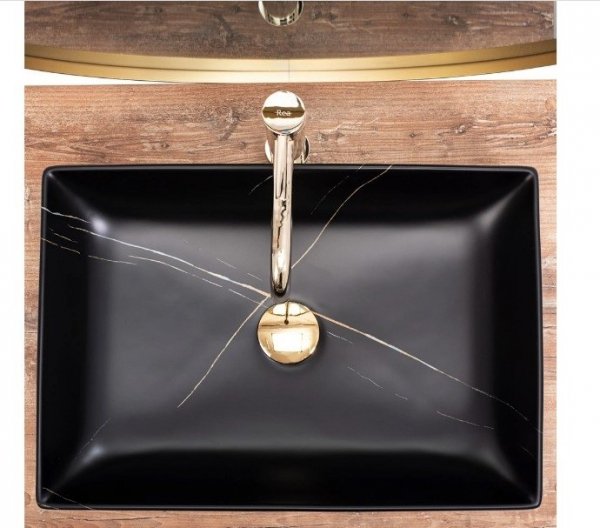 REA - Umywalka nablatowa INGA Black Marble Mat