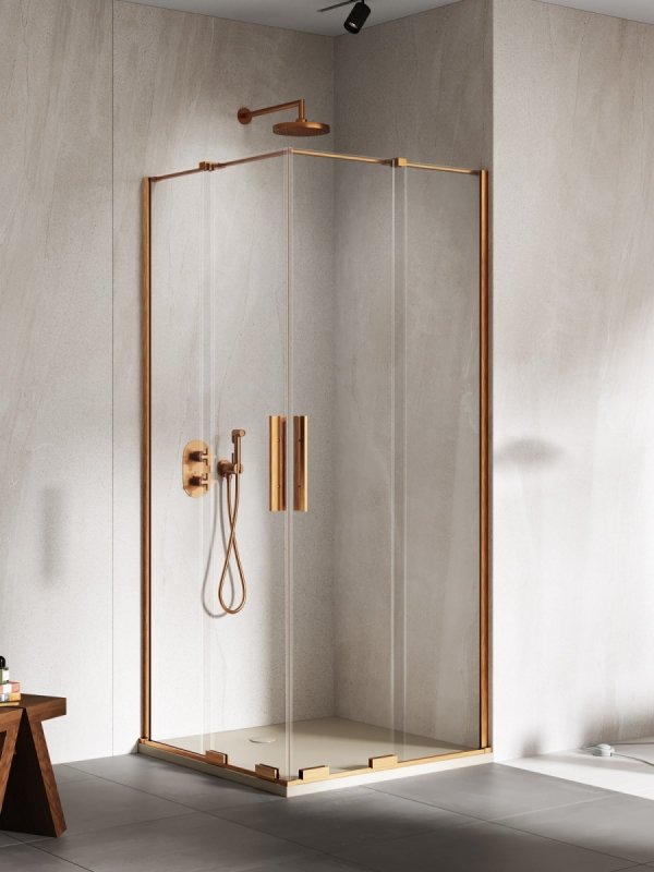 NEW TRENDY Kabina prysznicowa SMART COPPER BRUSHED 2D U 120x120x200 szkło czyste 8mm Active Shield 2.0 EXK-7751