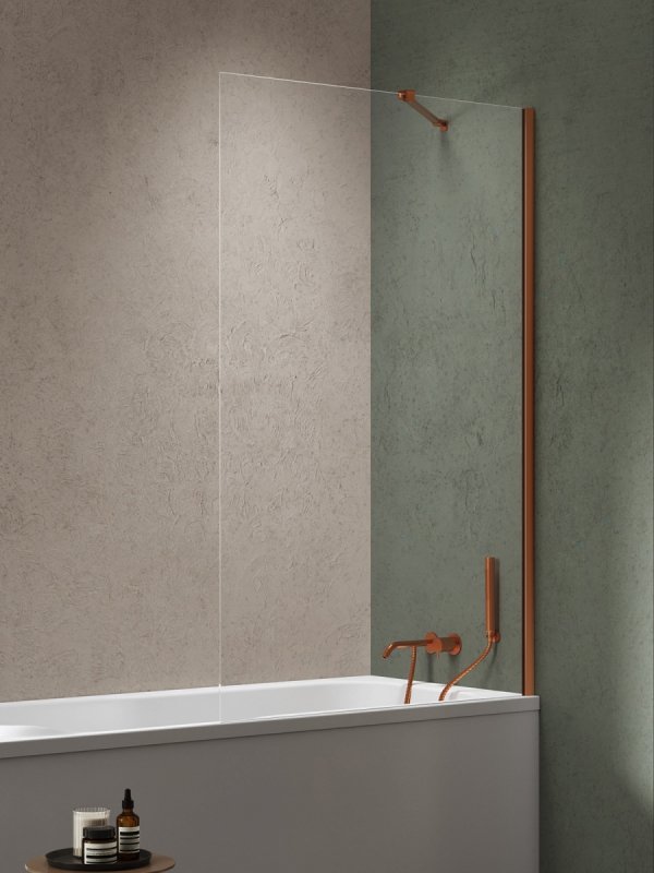 NEW TRENDY Parawan nawannowy NESTA COPPER BRUSHED stały U 50x140 szkło czyste 8mm Active Shield 2.0 P-0215