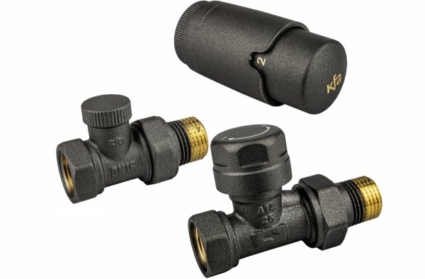 KFA ARMATURA KRAKÓW Zestaw termostatyczny grzejnikowy, prosty, KOMFORT PRO, GRAFITOWY 757-030-61-BL