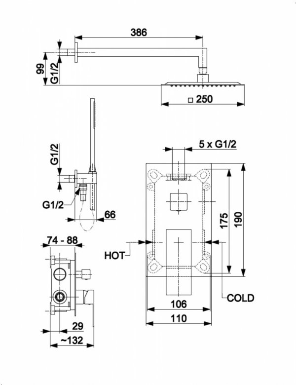 ARMATURA KRAKÓW KFA zestaw prysznicowy z baterią 3 funkcyjną LOGON GUN METAL GREY 5139-501-61