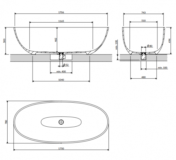 OMNIRES Wanna wolnostojąca SHELL M+ 175 x 78 cm biały połysk SHELL175WWBP