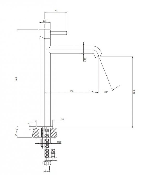 OMNIRES Bateria umywalkowa, 18cm (głowica 35mm) Y1210STCR