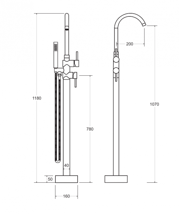 BESCO - Bateria wannowa wolnostojąca ILLUSION CZARNA MATOWA BW-II-CZ wysokość 118cm 