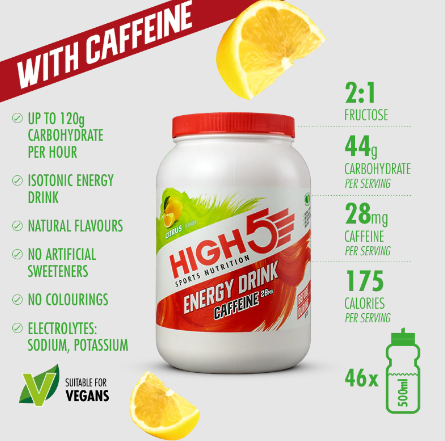High5 Energy Drink Caffeine Citrus - napój węglowodanowy z elektrolitami i z kofeiną o smaku cytrusowym 2,2KG