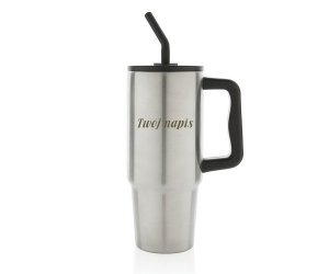 Kubek termiczny stalowy 900 ml Ice Fit z rączką i metalową słomką (stalowy) Steel Bullet z Twoim grawerem