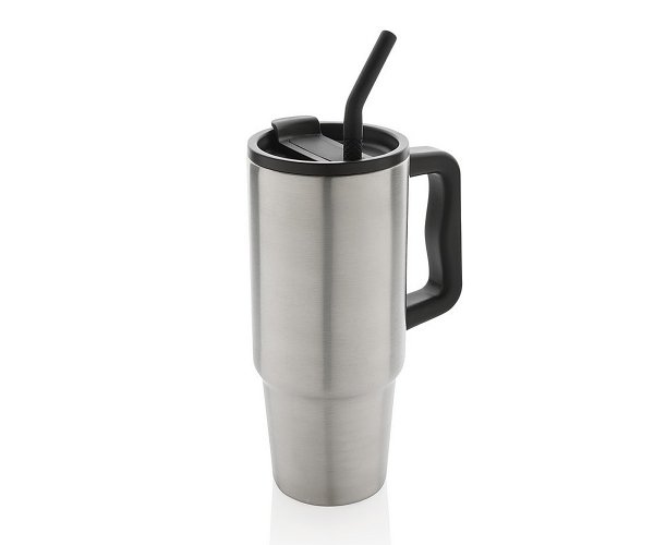 Kubek termiczny stalowy 900 ml Ice Fit z rączką i metalową słomką stalowy Steel Bullet z Twoim grawerem
