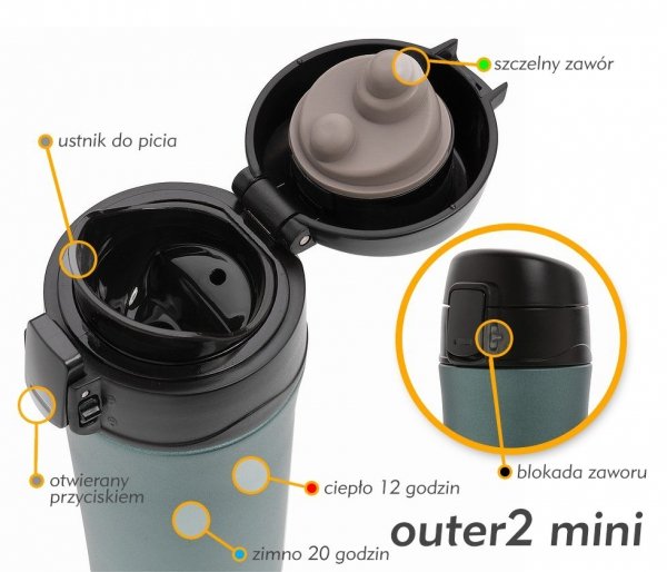 Kubek termiczny OUTER2 mini 310 ml K2 turkusowy metalik