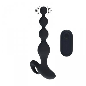 Remote Control Beaded Vibrating Silicone Anal Plug - Black