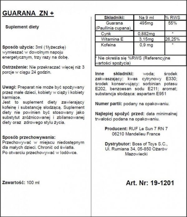 Supl.diety-APHRODICT GUARANA ZN + 100 ml