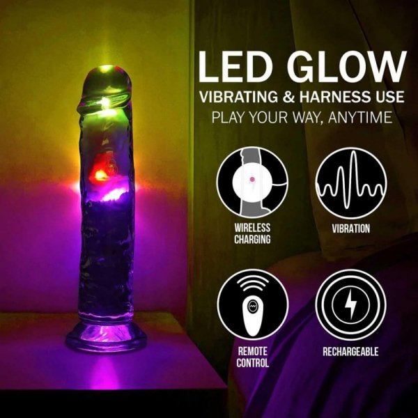 LED Vibrating Straight Cock - 20 cm - Transparent