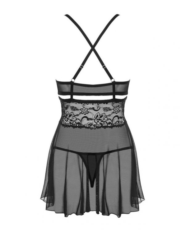 Bielizna-838-BAB-1 babydoll i stringi czarna  S/M
