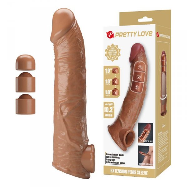Pretty Love Extension Penis Sleeve with Modular Length Blocks – Dark Brown – 26 cm