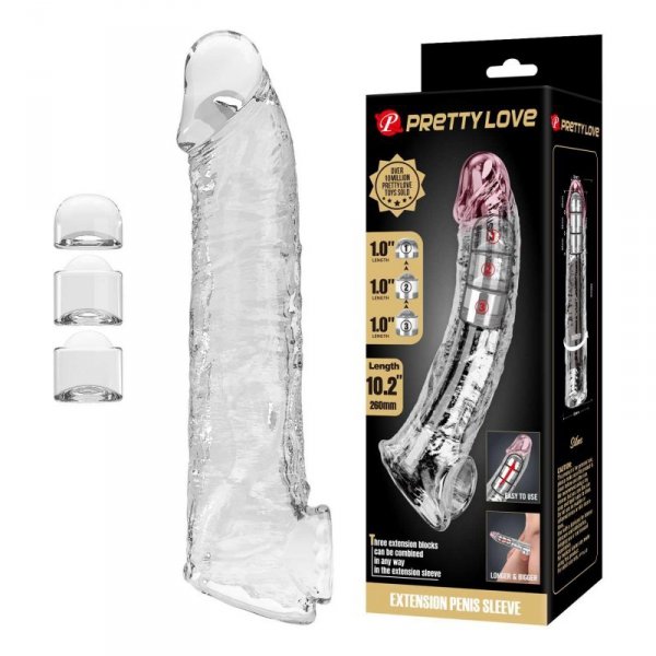 Pretty Love Extension Penis Sleeve with Modular Length Blocks – Clear – 26 cm