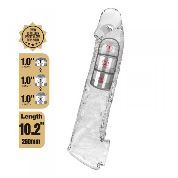 Pretty Love Extension Penis Sleeve with Modular Length Blocks – Clear – 26 cm